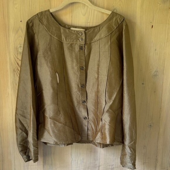 Flax Silk Button Down Blouse Size S - Picture 1 of 9